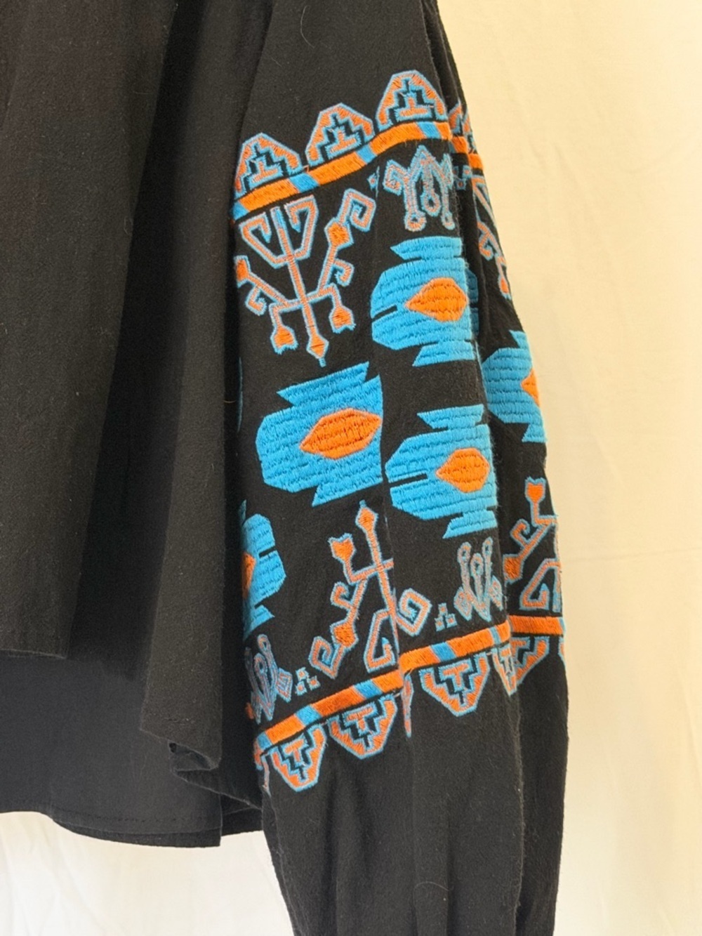 Free People Embroidered Tie-Front Boho Jacket Southwestern Puff Sleeve Black - Picture 9 of 12
